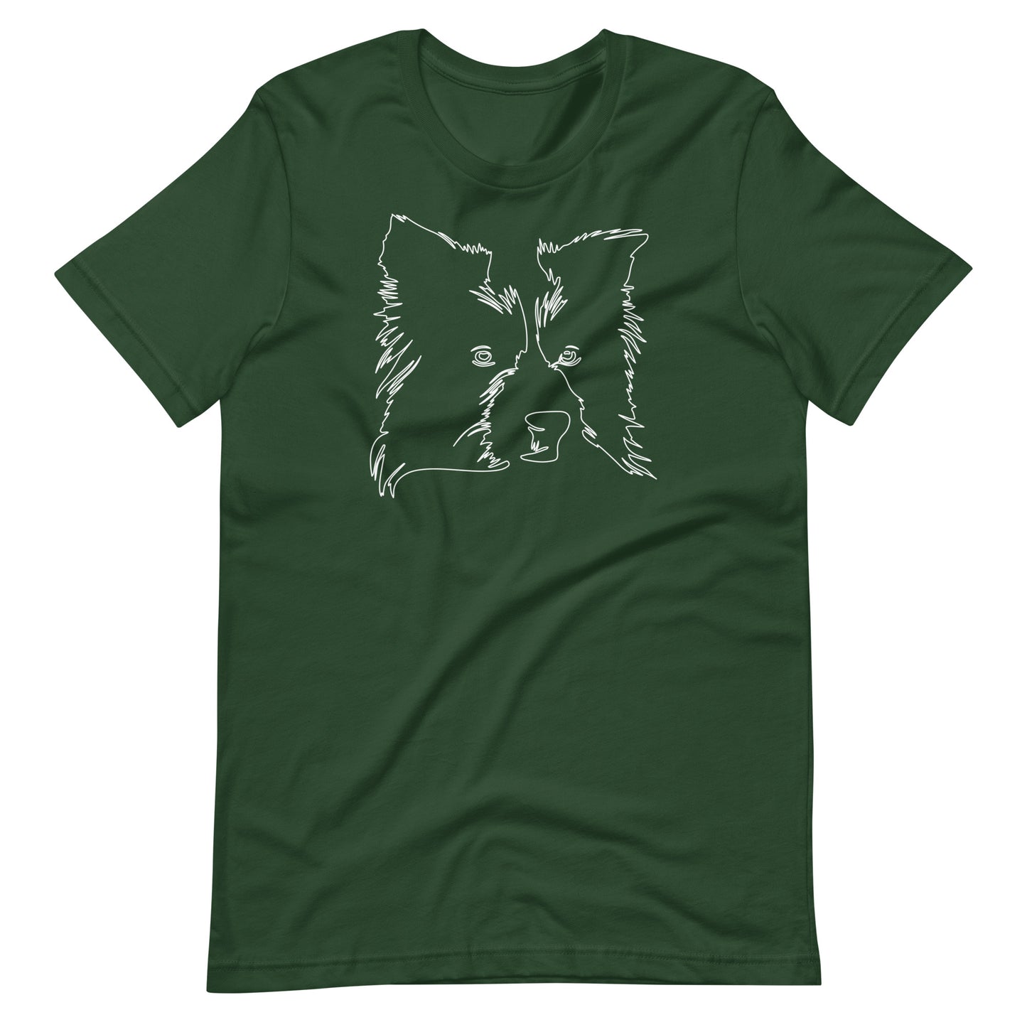 White line Border Collie face on unisex forest t-shirt