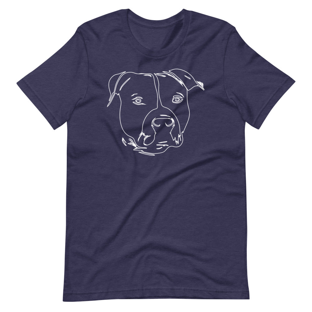 White line American Staffordshire face on unisex heather midnight navy t-shirt