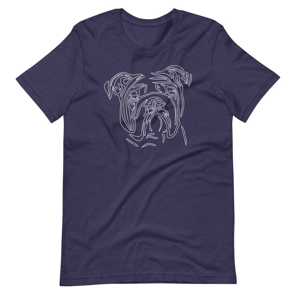 White line Bulldog face on unisex heather midnight navy t-shirt