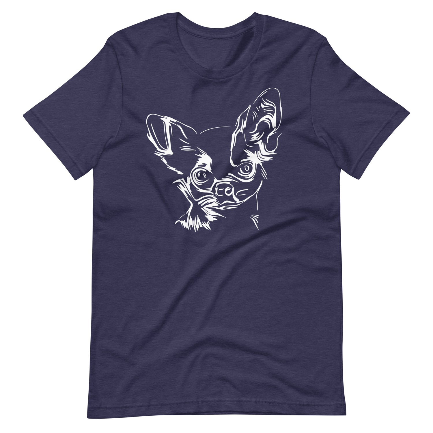 White line Chihuahua face on unisex heather midnight navy t-shirt