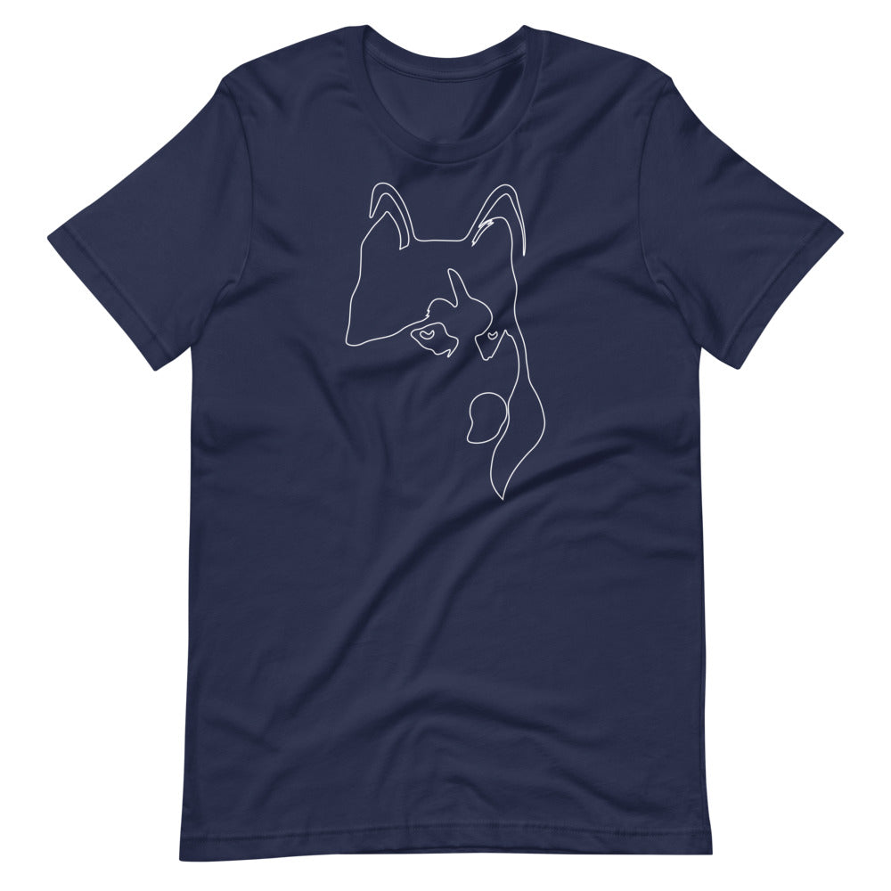 White line Siberian Husky face on unisex navy t-shirt