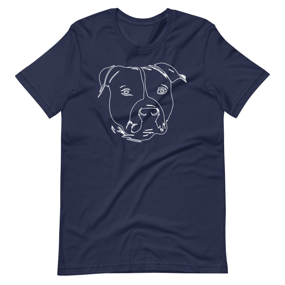 White line American Staffordshire face on unisex navy t-shirt
