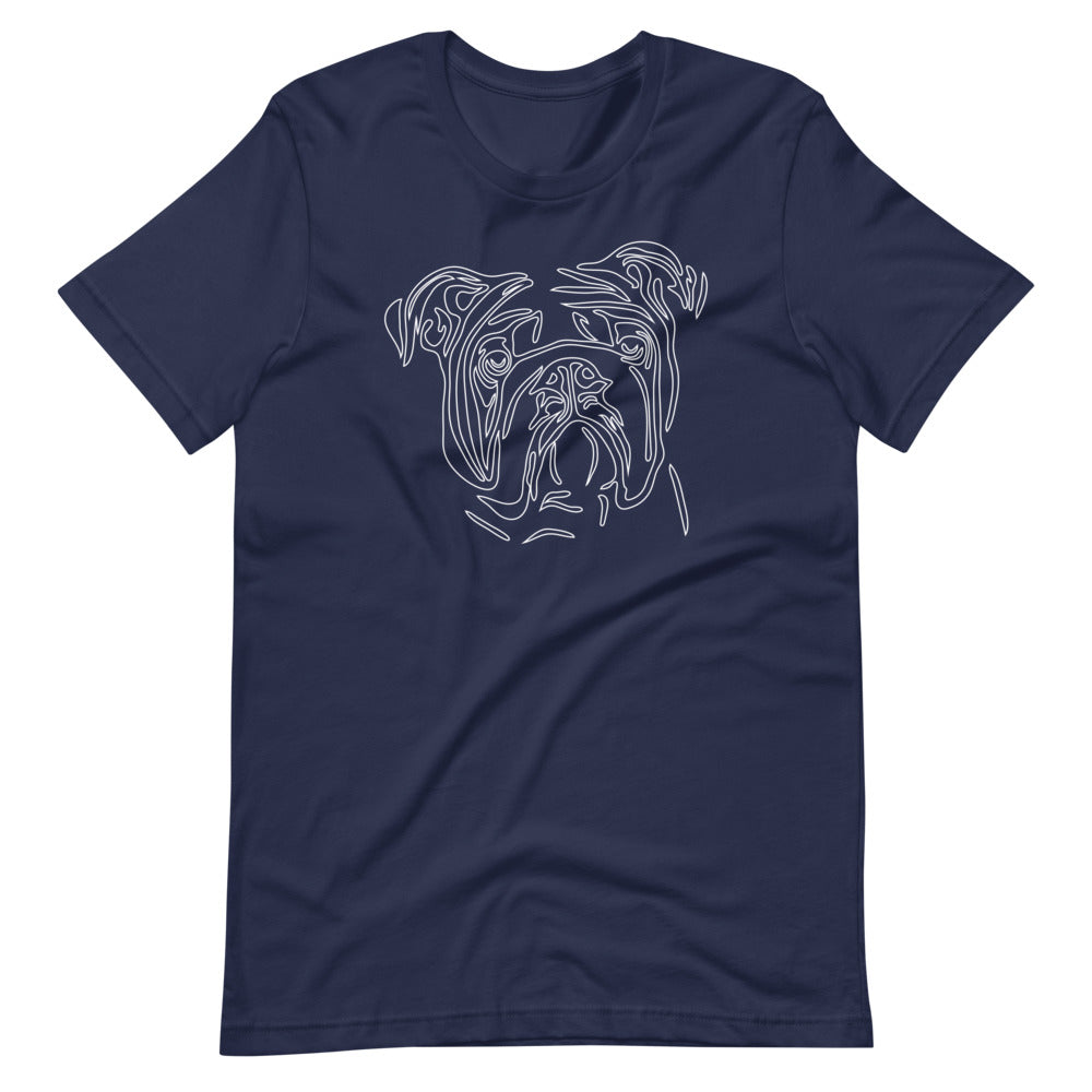 White line Bulldog face on unisex navy t-shirt