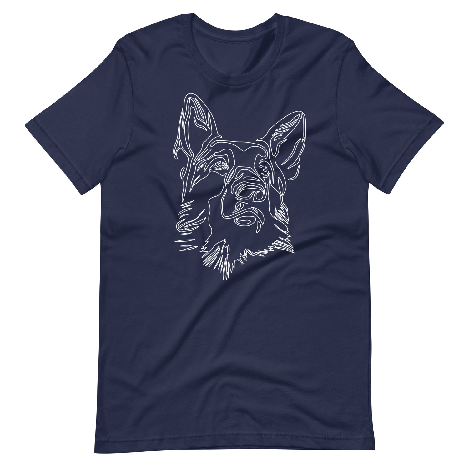 White line German Shepherd face on unisex navy t-shirt
