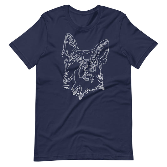 White line German Shepherd face on unisex navy t-shirt