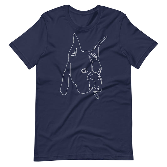 White line Boxer face on unisex navy t-shirt