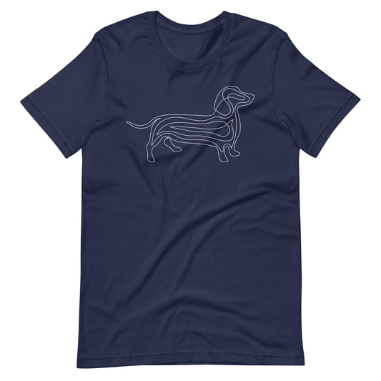 White line Dachshund on unisex navy t-shirt