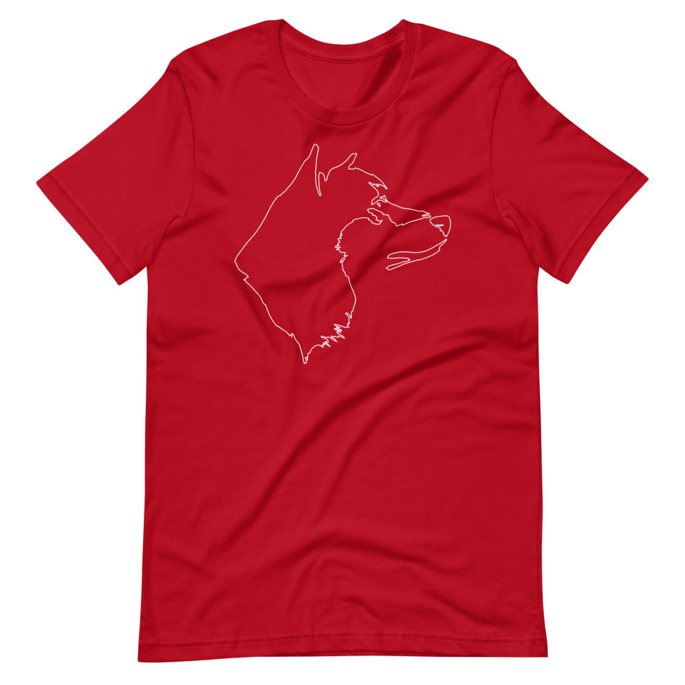 White line Akita face on unisex red t-shirt