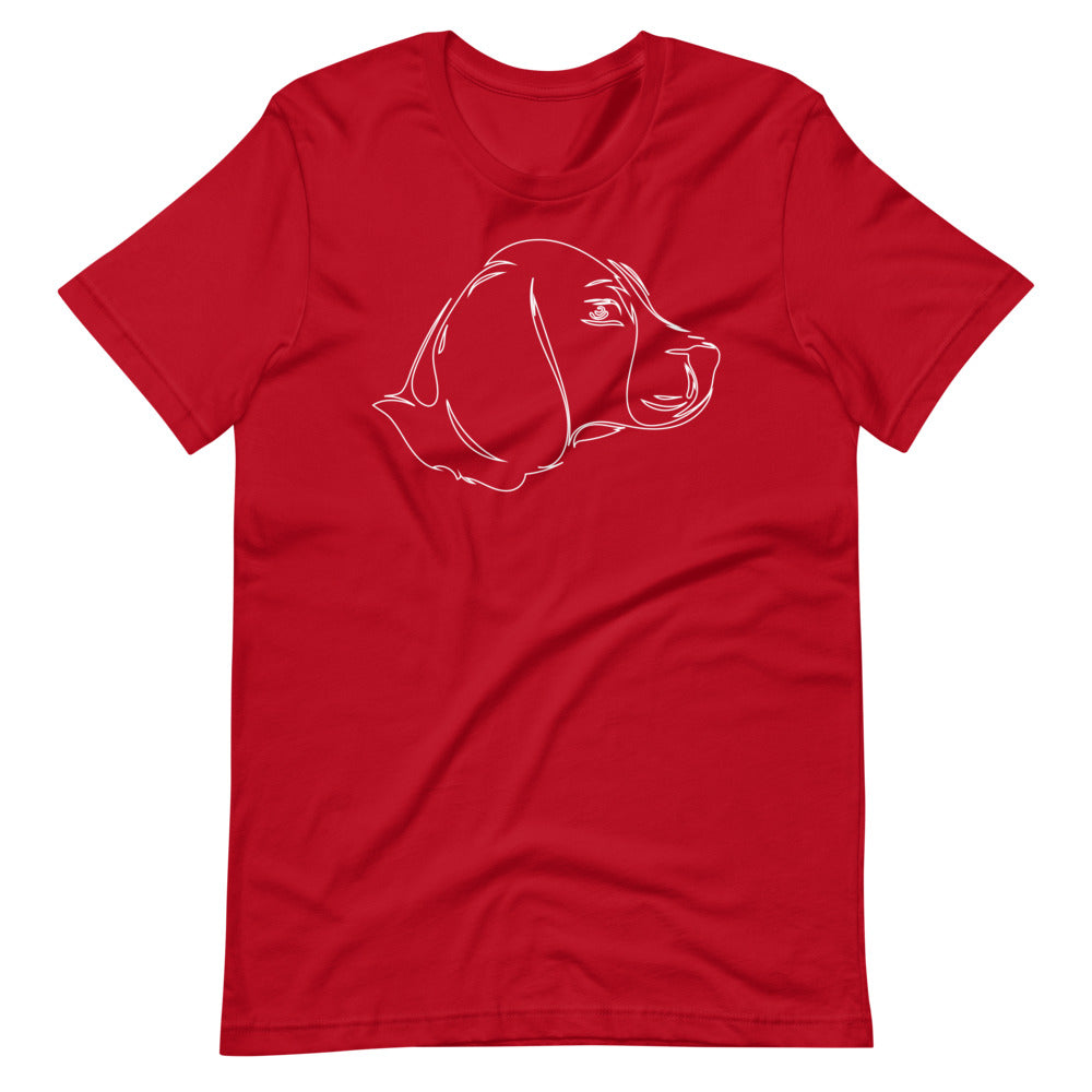 White line Beagle face on unisex red t-shirt