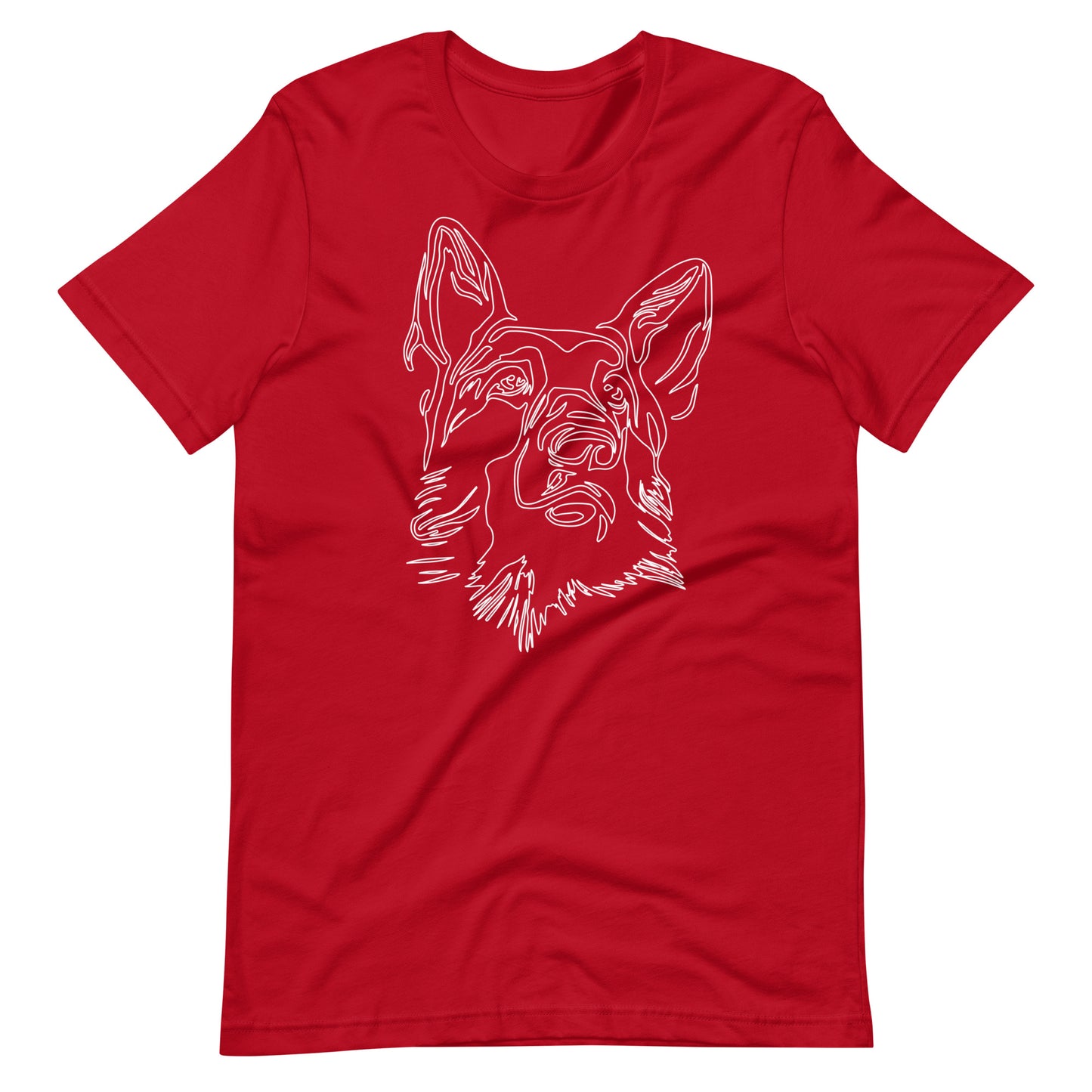 White line German Shepherd face on unisex red t-shirt