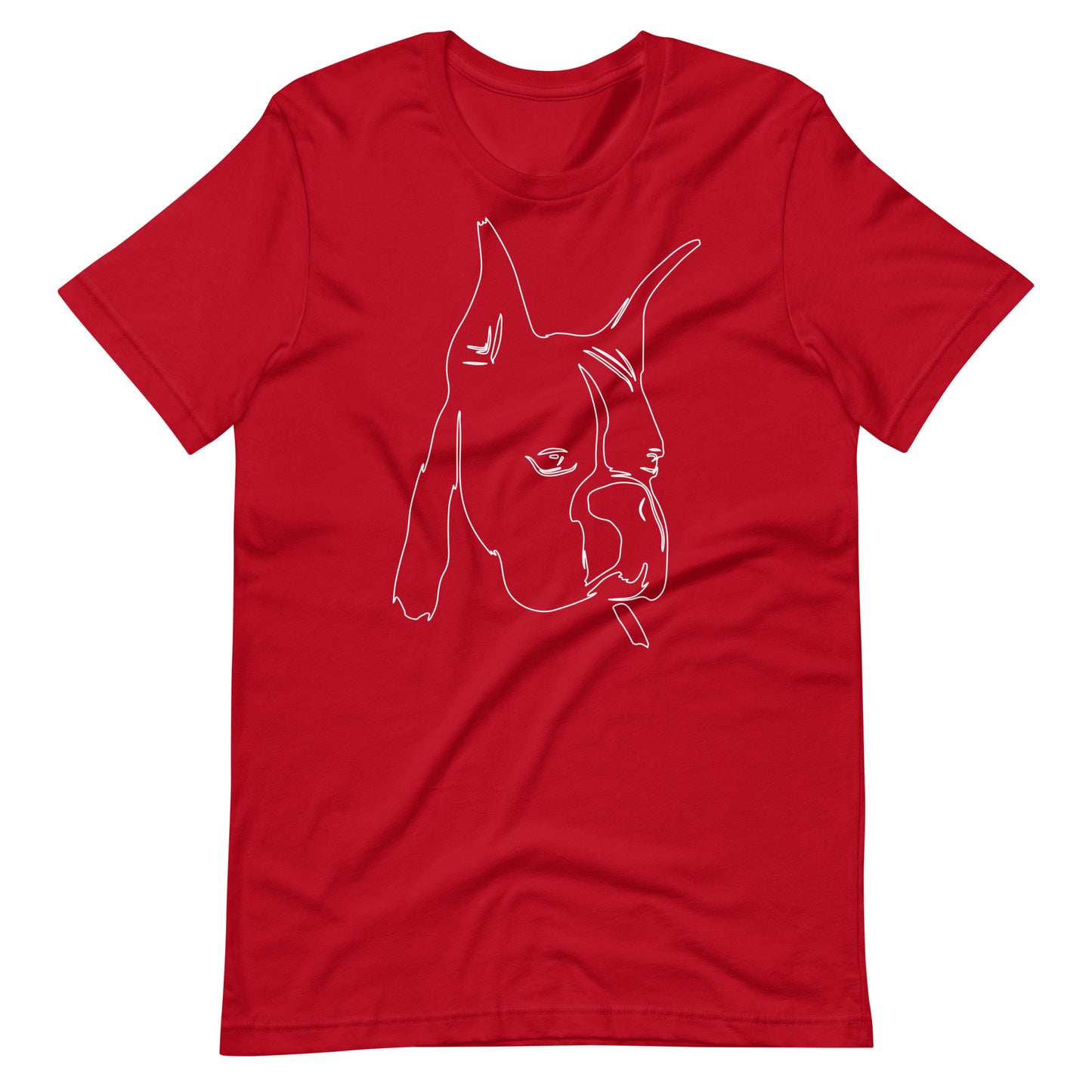 White line Boxer face on unisex red t-shirt