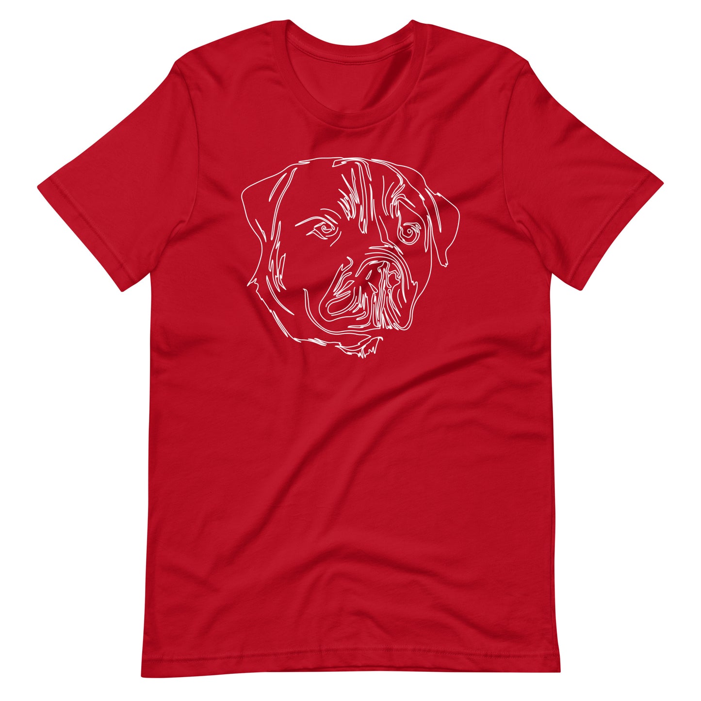 White line Rottweiler face on unisex red t-shirt