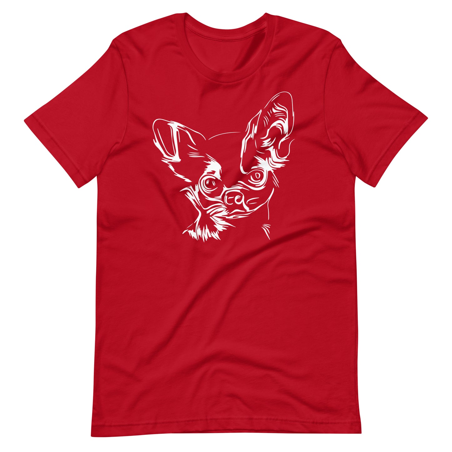 White line Chihuahua face on unisex red t-shirt
