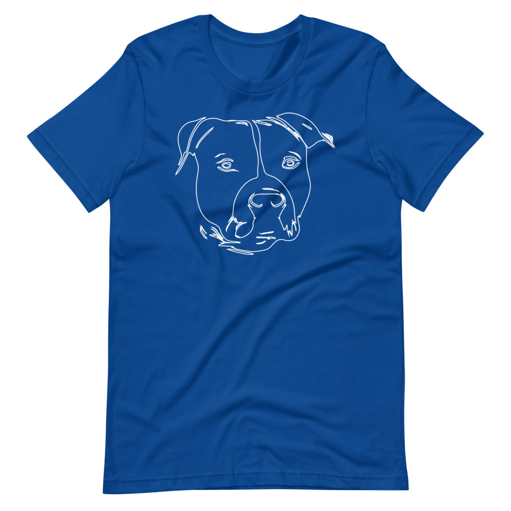 White line American Staffordshire face on unisex true royal t-shirt