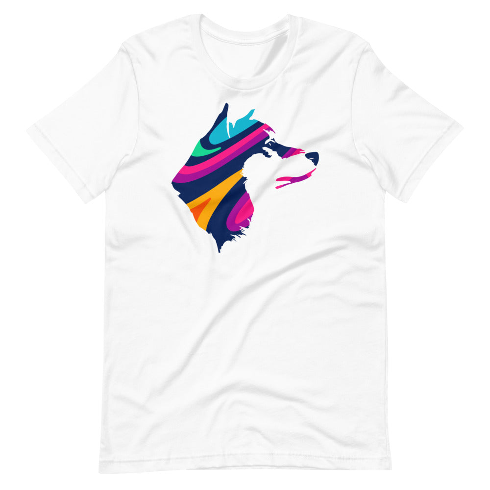 Psychedelic Akita face on unisex white t-shirt