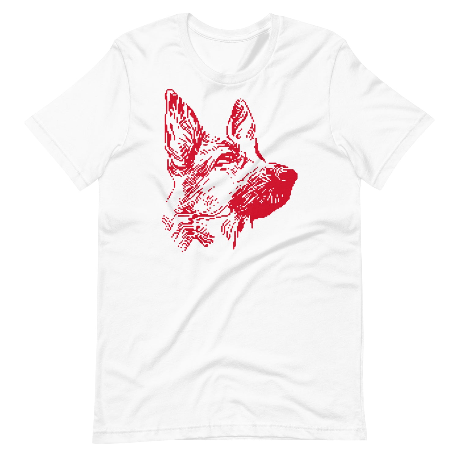 Red German Shepherd face digital silhouette on unisex white t-shirt