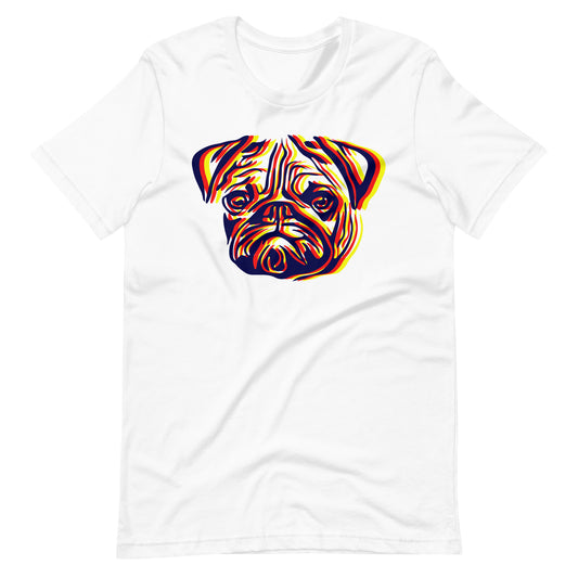 Anaglyph Pug face on unisex white t-shirt