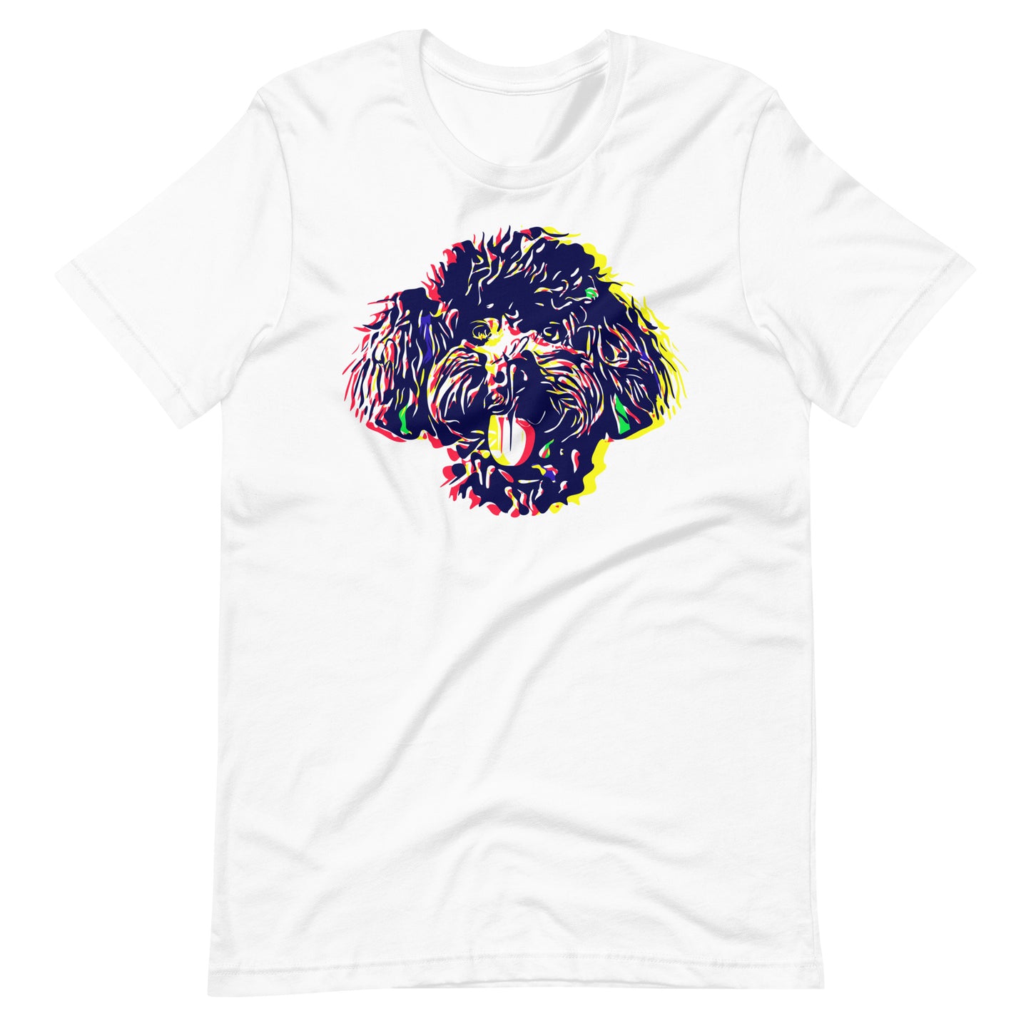 Colored Toy Poodle face silhouette on unisex white t-shirt