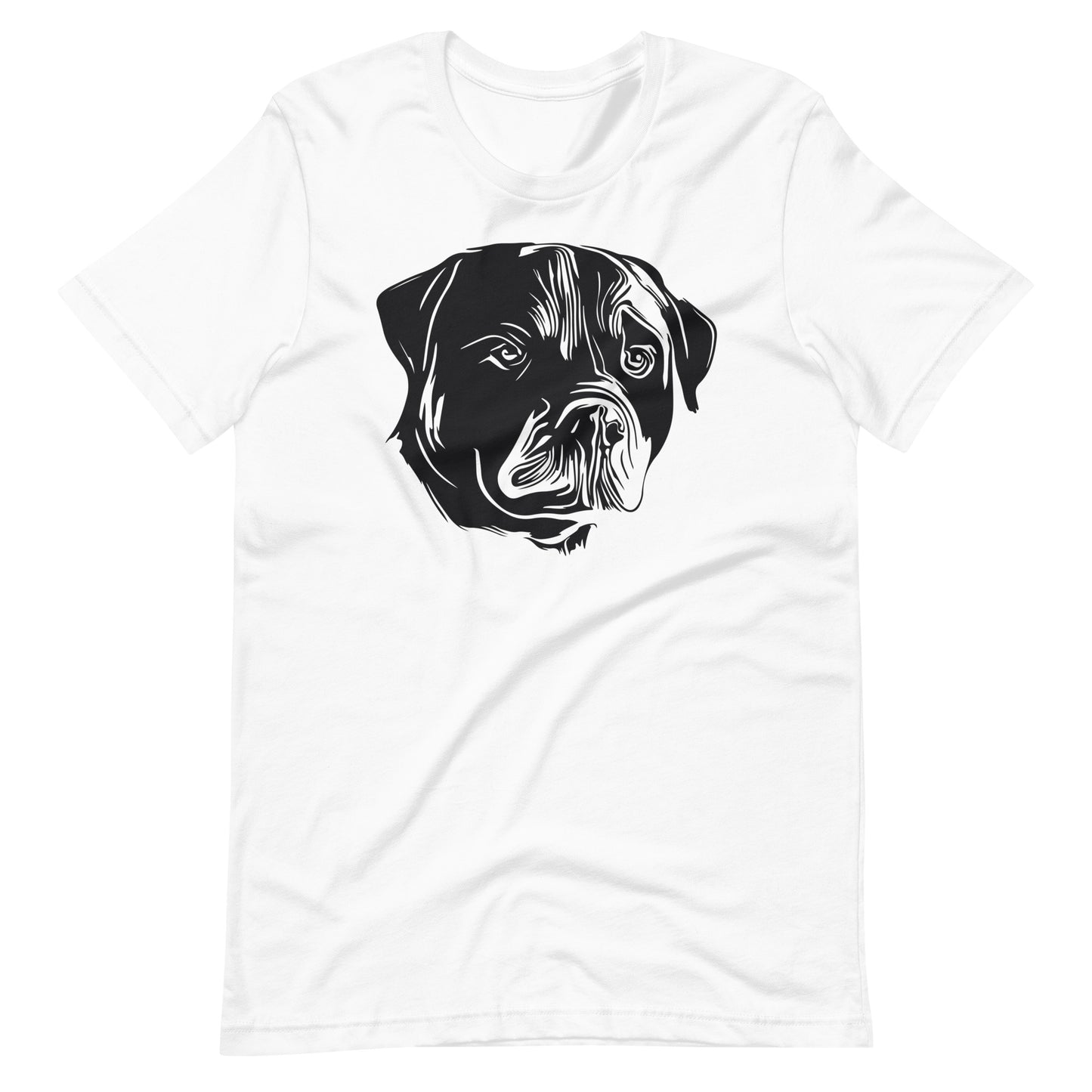 Black Rottweiler face silhouette on unisex white t-shirt