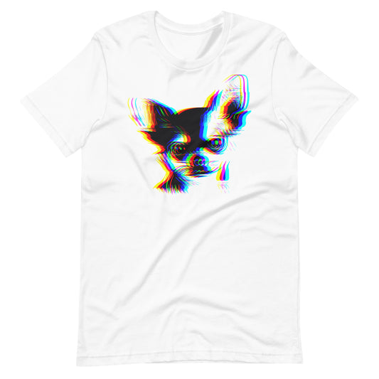 Anaglyph Chihuahua face on unisex white t-shirt