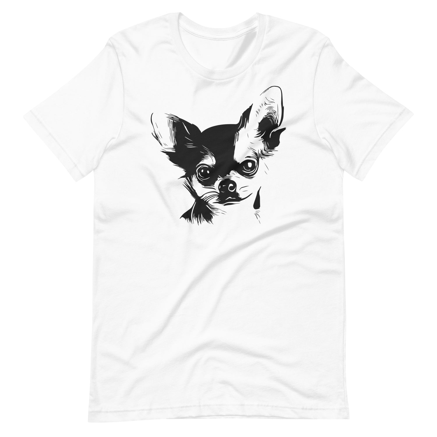 Black Chihuahua face silhouette on unisex white t-shirt