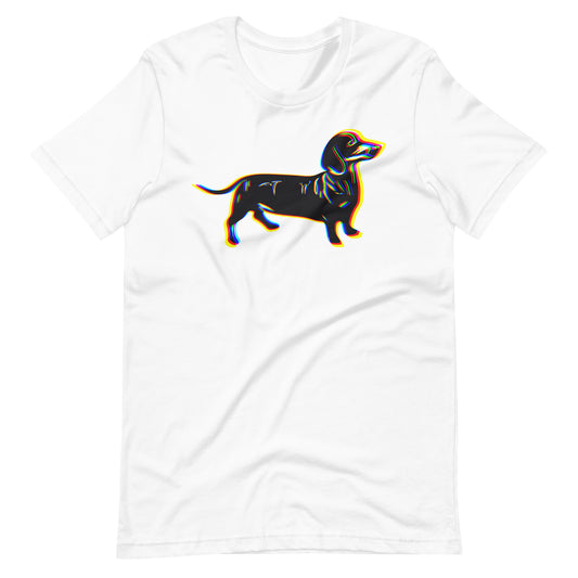 Anaglyph Dachshund on unisex white t-shirt